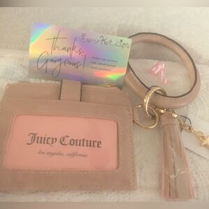 Juicy Couture Pink Tan Key Card Holder NEW Bracelet Keychain NWT